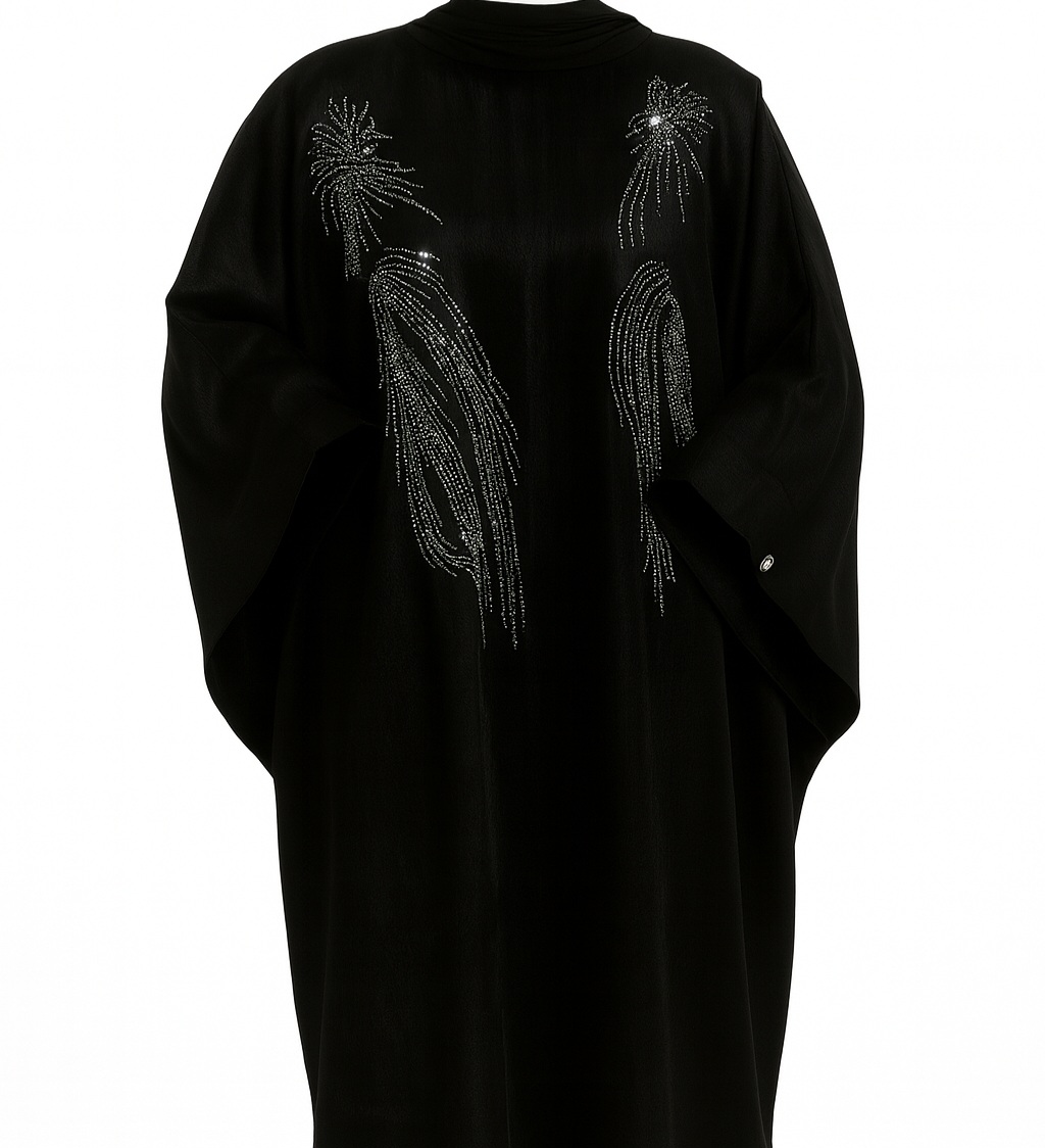 مانتو عبایی مشکی طرح طاووس